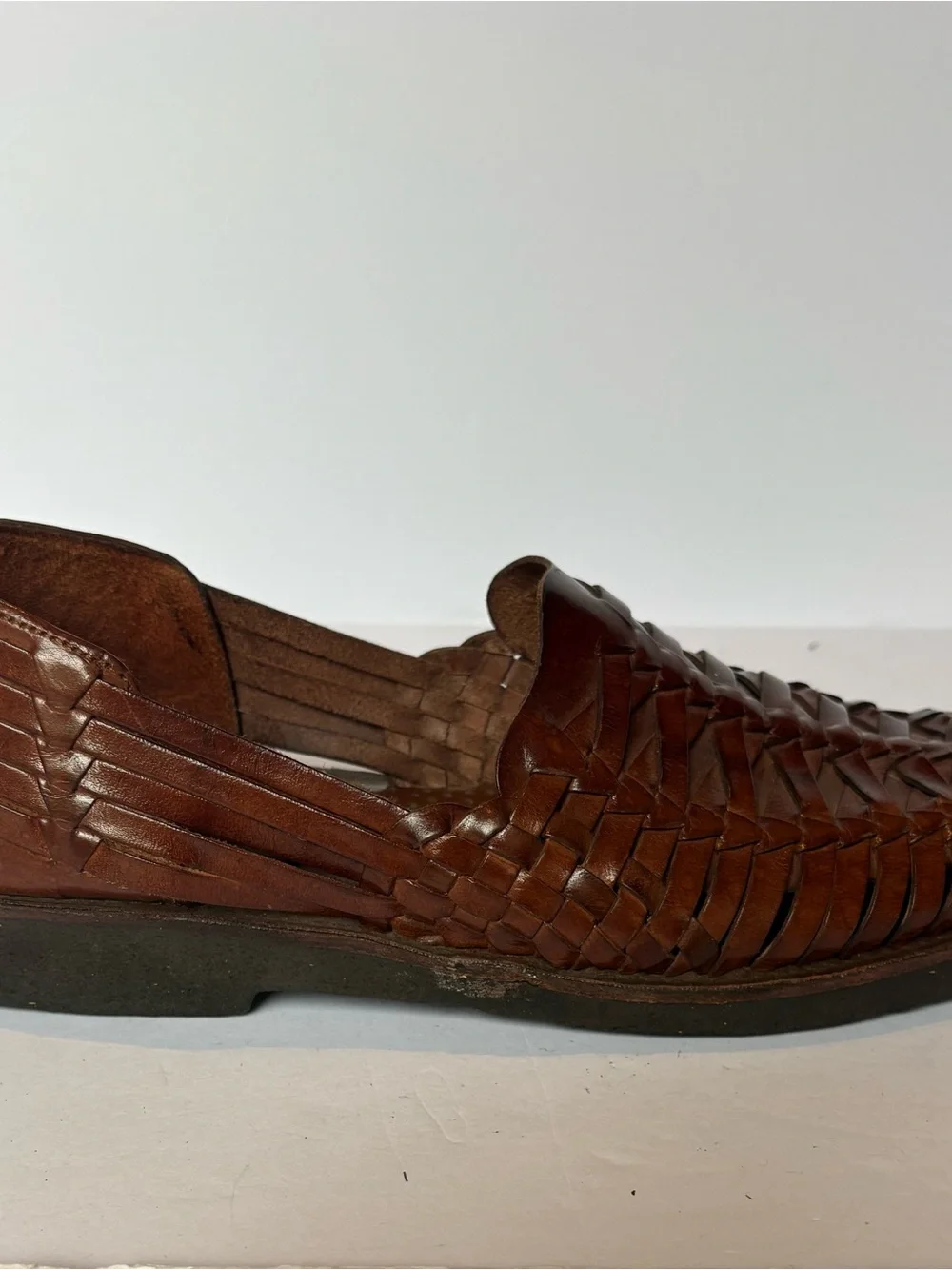 Sunsteps Men's Brown Woven Leather Slip-On Fisherman Huarache Sandals Size 7